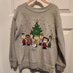 Peanuts Gray Kids Sweatshirt with Holiday Tree and Characters
